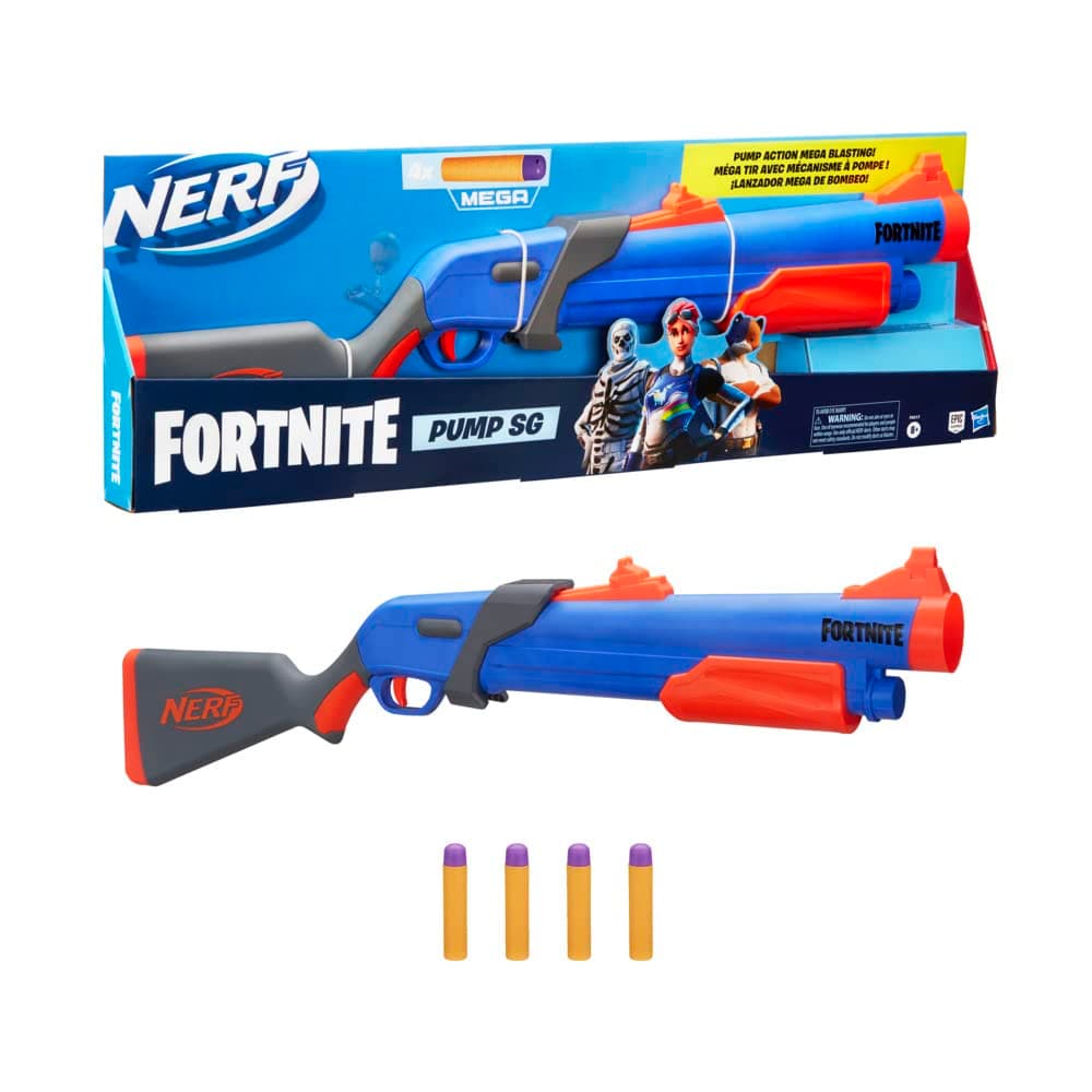 Nerf Fortnite Pump SG Blaster - Pump Action Mega Dart Blasting - Breech Load - 4 Official Mega Darts - for Youth, Teens, Adults