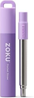 ZOKU - Portable Straw for Key Chains, Pockets, Purses and More, Reusable Stainless Steel Straw with Silicone Mouthpiece and Case, Adjustable to 9 Inches, Purple