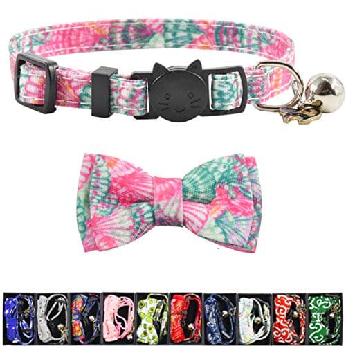 XPangle Bowtie Cat Collars Breakaway with Bell, Adjustable Cute Kitty Collars Safety Buckle Kitten Collar for Cat Puppy 7.5-11in