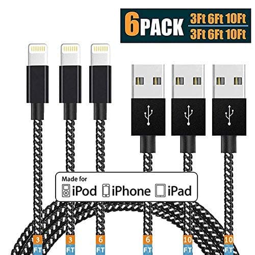 Lightning Cable, MFi Certified iPhone Charger Cable Nylon Braided USB Charging & Syncing Cable Compatible with iPhone XS MAX XR X 8 8 Plus 7 7 Plus 6s 6s Plus 6 6 Plus and More