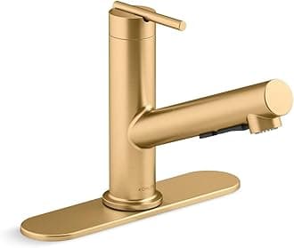 KOHLER 22976-2MB Crue Pull-Out Kitchen Faucet, Laundry Faucet with Pull Out Sprayer, Single-Handle Kitchen Sink Faucet, Pull Out Utility Faucet, Vibrant Brushed Moderne Brass