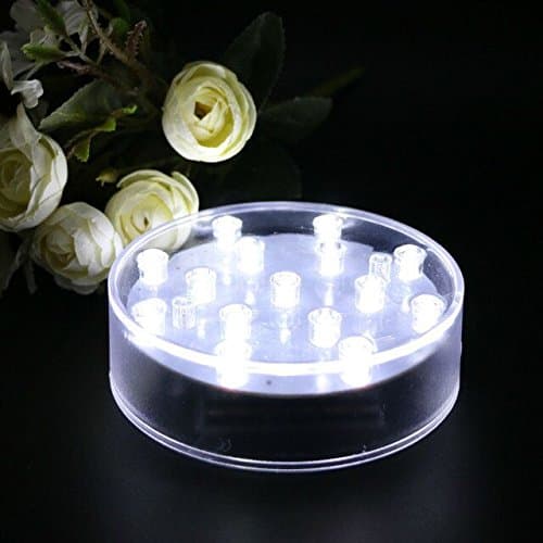 USB Chargeable LED Vase Base Light - 4in Acrylic Round Battery Powered Pedestal Base Plate Light with 15 Super Bright LEDs for Vases Table Decoration (Transparent Box - White Light)
