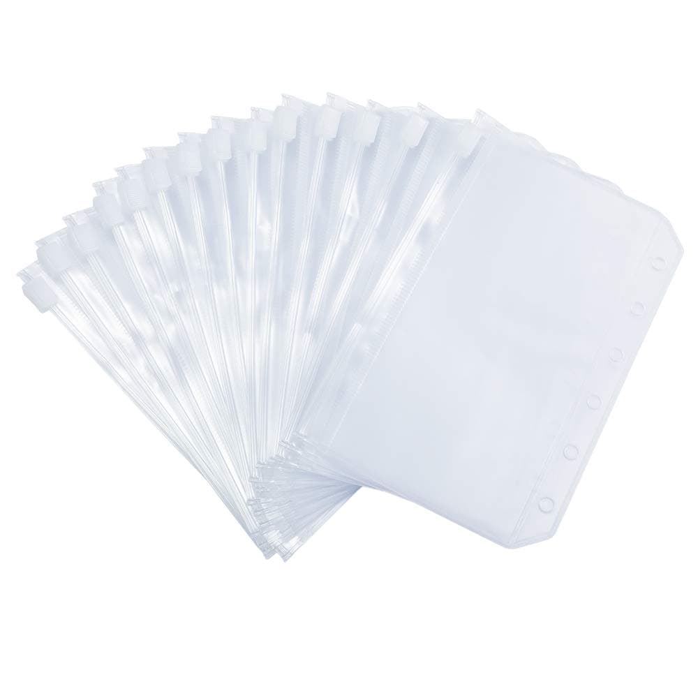 Harphia 14 PCS Mini Binder Pockets A7 Size 6 Holes Binder Zipper Pouch Bag Folders for 6-Ring Notebook Binder Loose Leaf Bags, Waterproof PVC EVA Pouch Document Filing Bags