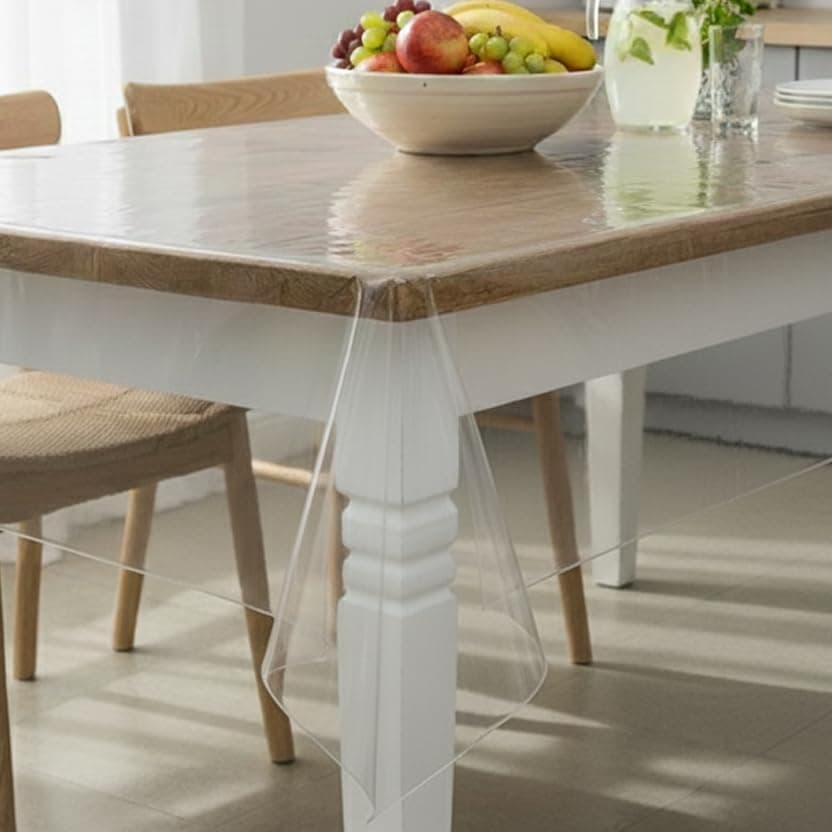 STITCHNEST Polyvinyl Chloride PVC Transparent Rectangular 6 Seater Dining Table Cover Without Lace, (54X78 Inches)