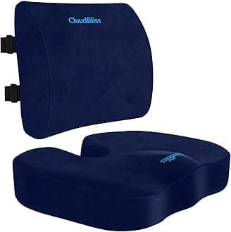 - CloudBliss Seat Cushion,Office Chair Cushions,Car Seat Cushion,Lumbar Support Pillow for Office Chair,Back Support Memory Foam Pillow Coccyx Cushion for Tailbone Pain,Sciatica & Back Pain Relief -Blue