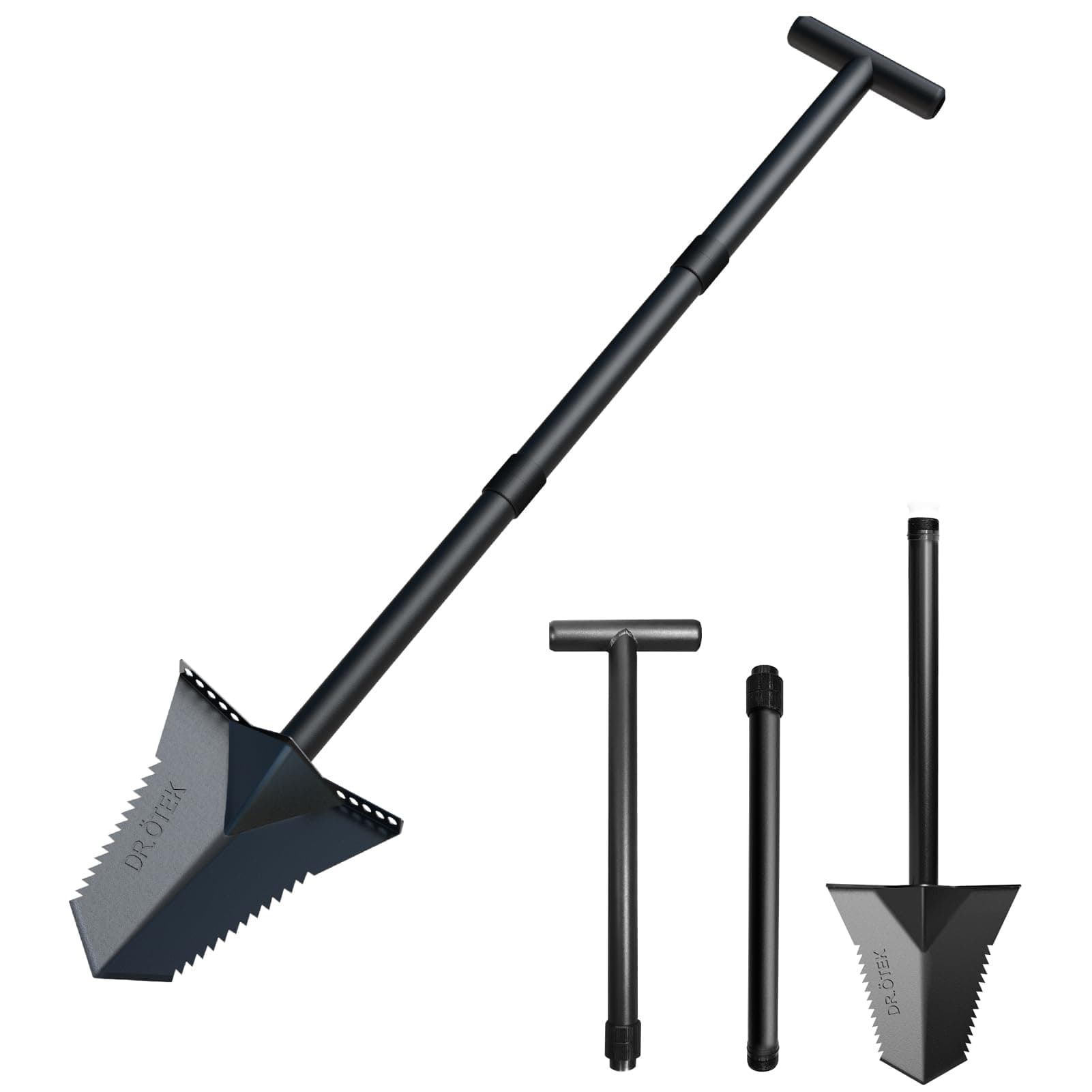DR.ÖTEK Spade Shovel, Heavy Duty Digging Tool T Handle, Serrated Blade, Root Cutter with Long Short Handle, Garden Spade for Metal Detecting, Transplanting, Trenching, 31 & 45 Inches, 4.5 Pounds