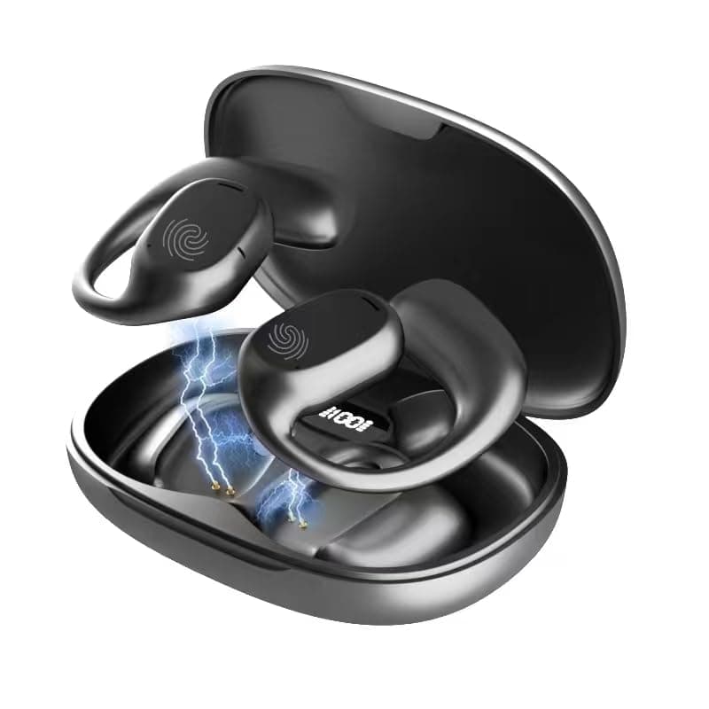 Open Ear Headphones Bluetooth V5.3 Wireless Earbuds with Earhooks with Digital Display Charging Case, Waterproof Conduction Headphones with Mic for Running, Cycling, Workout (YYK-Q13)