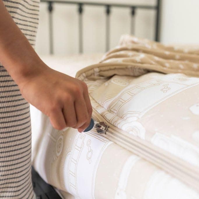 Beddy's Trucks Theme Boys Durable Zipper Bedding, Bed in a Bag, Tan Sheets & Comforter with Construction Trucks & Cars, Includes Pillowcase and Pillow Sham, Easy to Make and Wash, Kids Zip Bedding