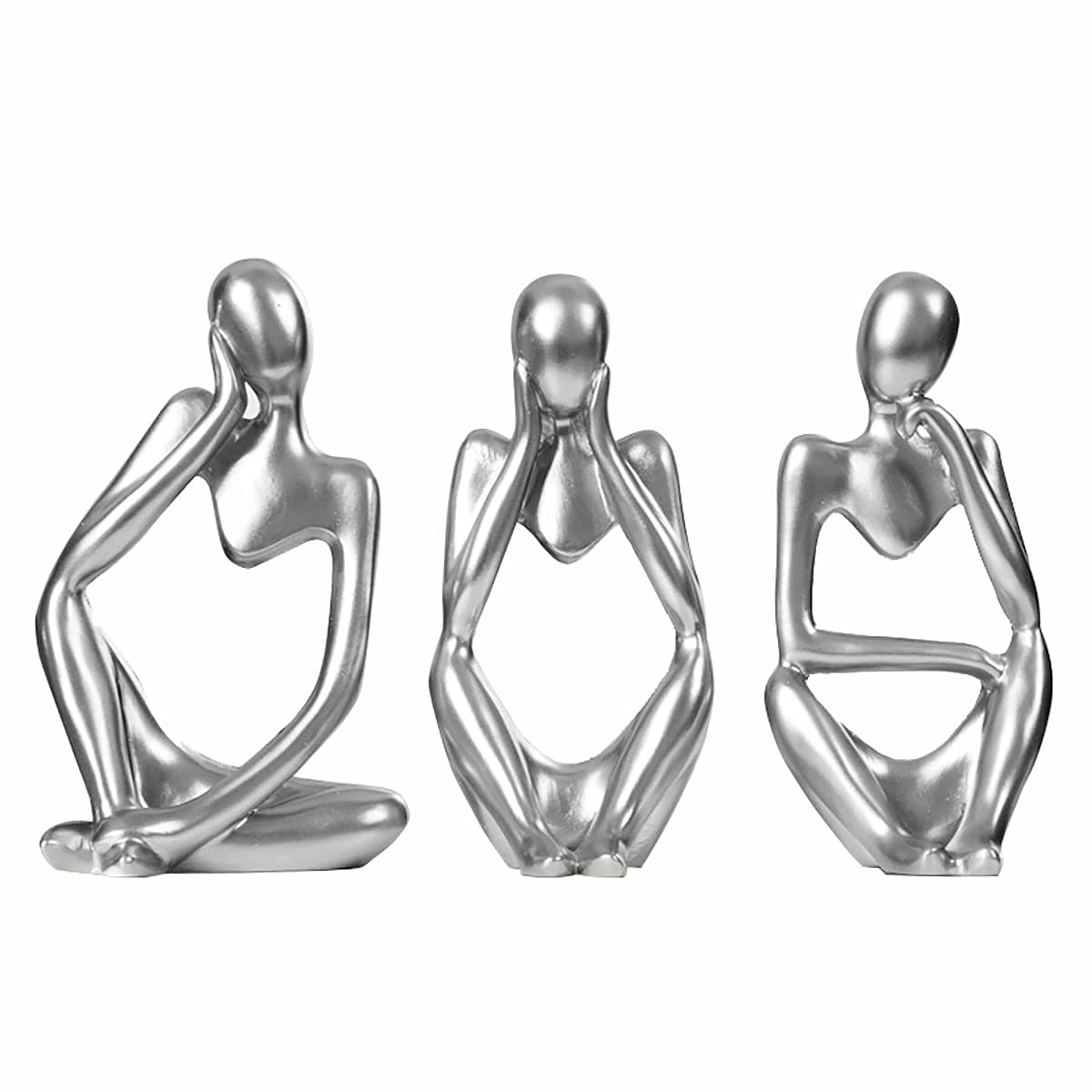 Silver Sculpture 3 Pcs Thinker Statue Set - Abstract Sculptures Home Decor Modern Small Silver Statues for Bookshelf Coffee Table Shelf Desktop Office Decor Collectible Figurines