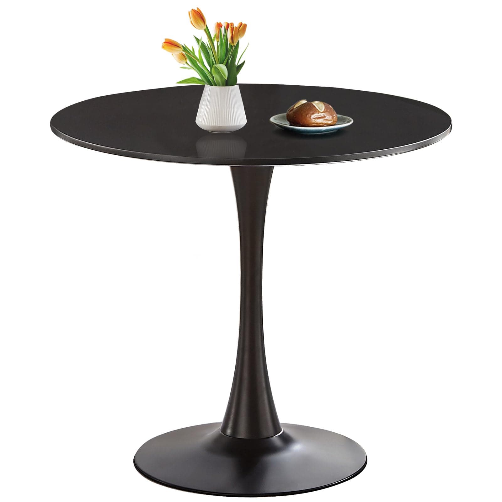Round Dining Table 31.5" Black Tulip Table with Pedestal Base for 2-4 People Small Space - Kitchen Living Room Cafe