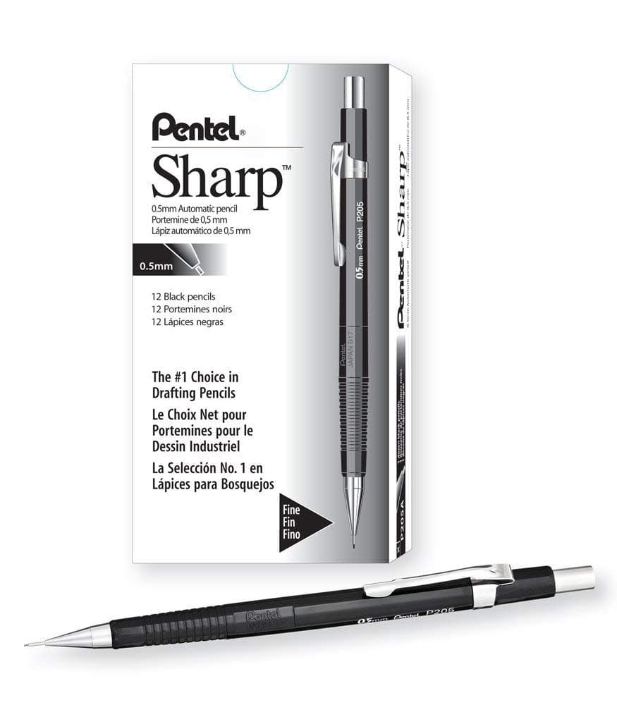 Sharp Automatic Pencil, (0.5mm), Black Barrel, Box of 12 (P205A)