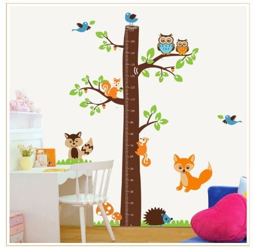 Salala Tree Height Chart (0-67") with Birds Fox Owl and Squirrel Wall Sticker Kids Room Decor