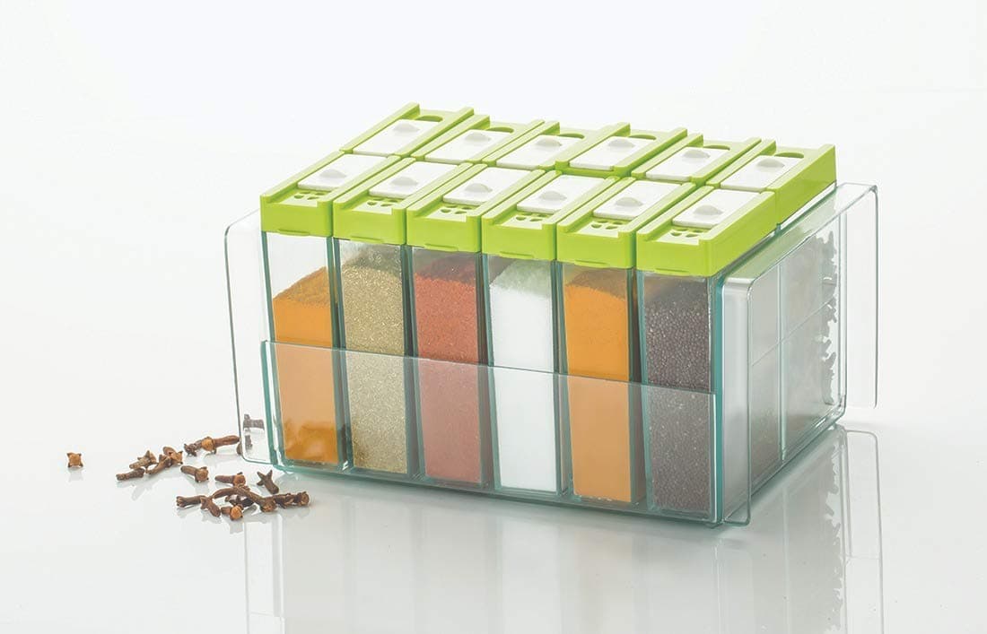 Octus Products 12 Pcs Plastic Spice Jars Spice Containers for Storage Dispenser Easy Flow Storage Masala Box, Spice Racks for Kitchen, Masala Jar for Dining Table