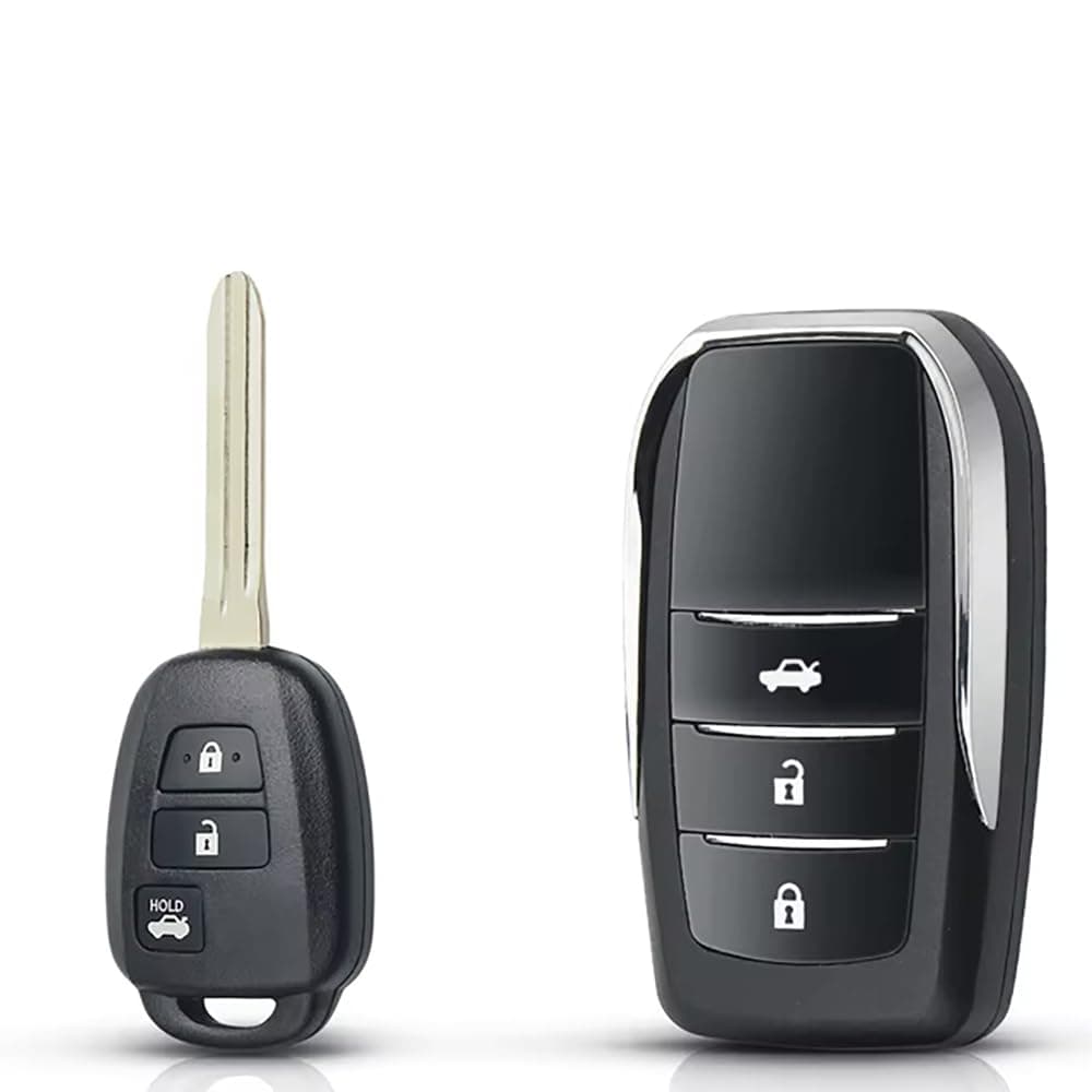 3 Buttons Modified Flip Replacement Key Shell Case for Toyota Corolla, Yaris, Camry, Tundra, Sequoia, Highlander, RAV4, Prius, Sequoia, Tacoma, Remote Fob Cover Uncut Blade