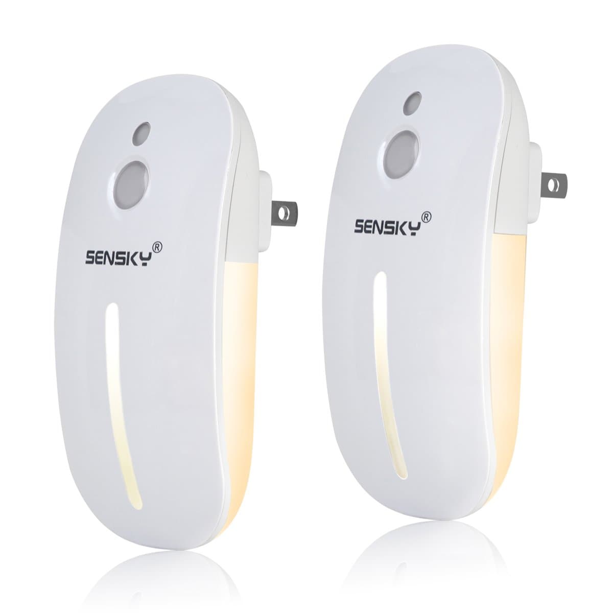 Sensky [2 Pack Plug in Night Light with Auto Dusk to Dawn Sensor, Brightness Adjustable, Dimmable Night Light for Bathroom, Kitchen, Hallway, Stairs, Garages (with Front Light and Back Light)