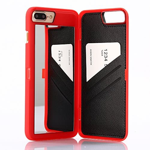 W7ETBEN iPhone 7 Plus Case, iPhone 8 Plus Case,Hidden Back Mirror Wallet Case with Stand Feature and Card Holder for Apple iPhone 8 Plus (2017) / iPhone 7 Plus (2016) 5.5 inch (Red)