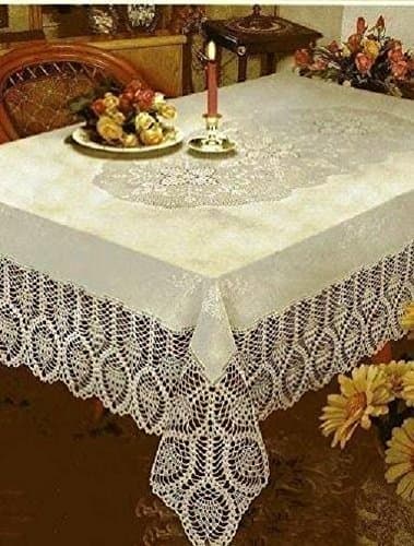 DINY American Embroidered Tablecloth Machine Washable Ideal For Formal Dinner Parties 60" x 120" Rectangular XX-Large (White)
