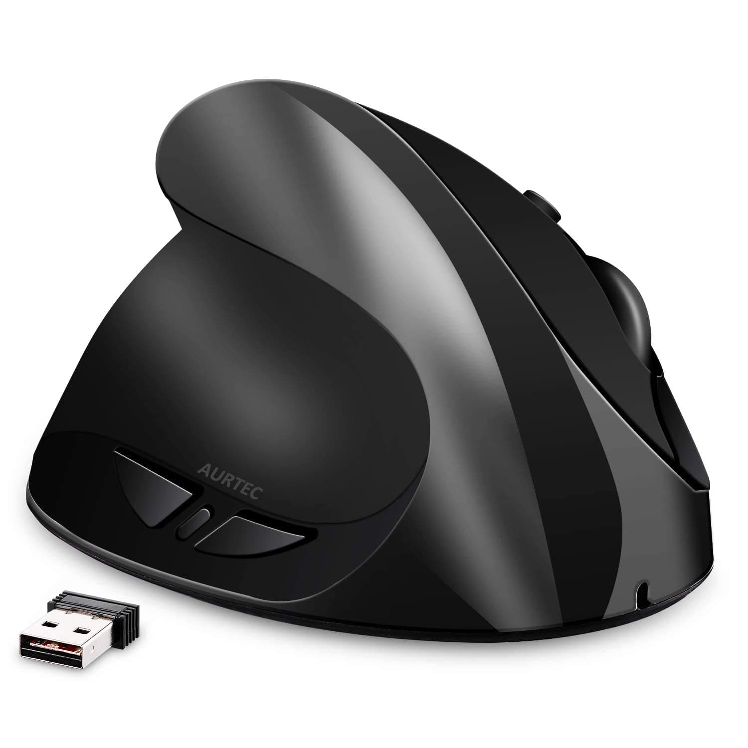 AURTEC Left-Handed Mouse, Rechargeable 2.4G Wireless Ergonomic Vertical Mice with USB Receiver, 6 Buttons and 3 Adjustable DPI 800/1200/1600 for Left Hand, （Black）