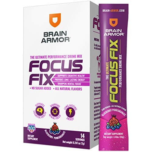Brain Armor Focus Fix - Energy + Cognition Performance Drink Mix, Single-Serve 14ct. Blueberry Pomegranate (14 Servings)