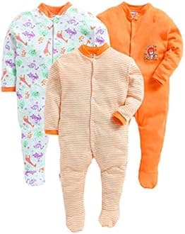 EIO 100% Cotton Rompers/Sleep Suits/Jumpsuit/Night Suits for Baby Boys & Girls, Infants, New Born Pack of 3