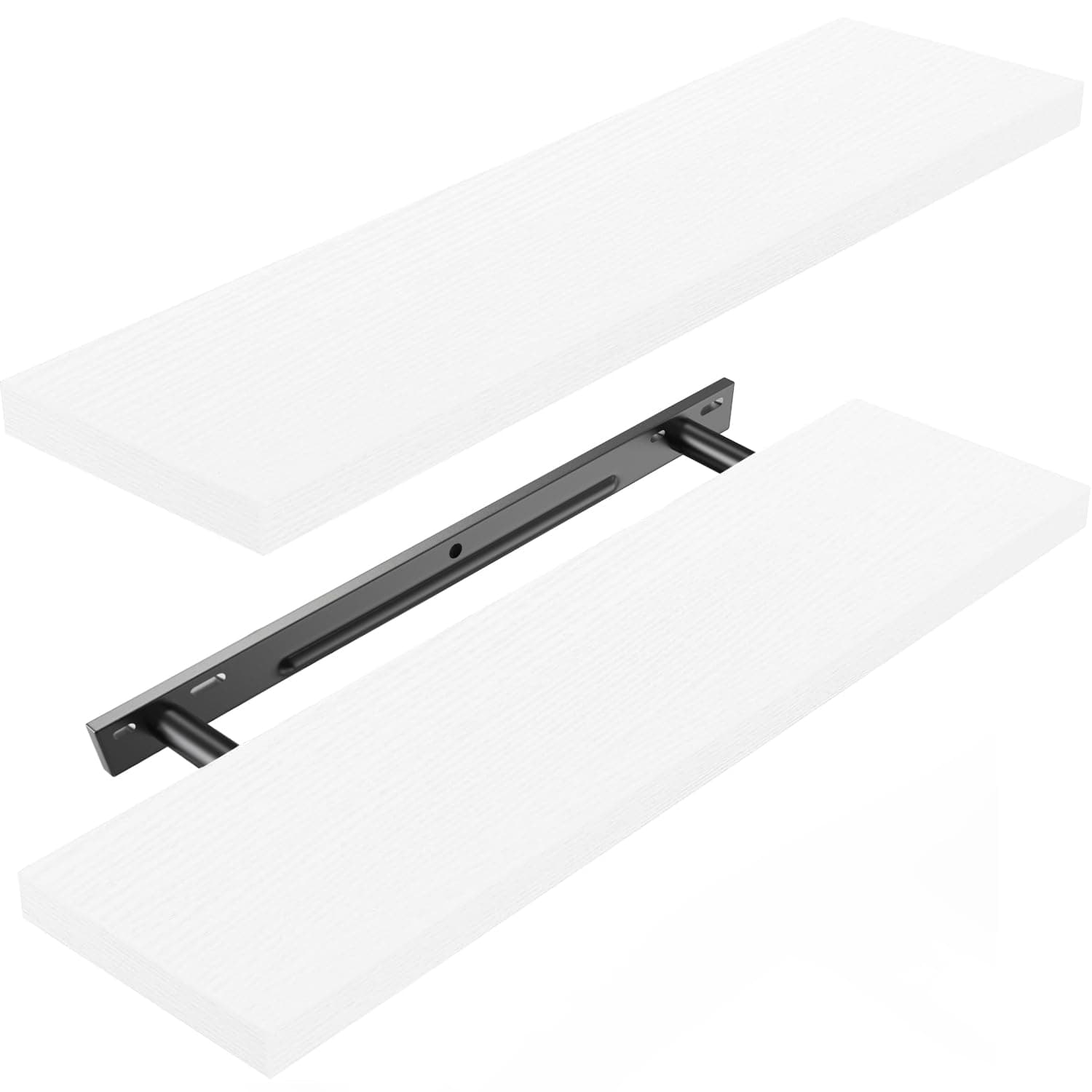 STOREMIC Floating Shelves, White Shelves with Length 60cm, Set of 2 Wall Shelves, Easy to Install Decorative Shelf with Large Storage for Bedroom, Bathroom, Home Office, Living Room
