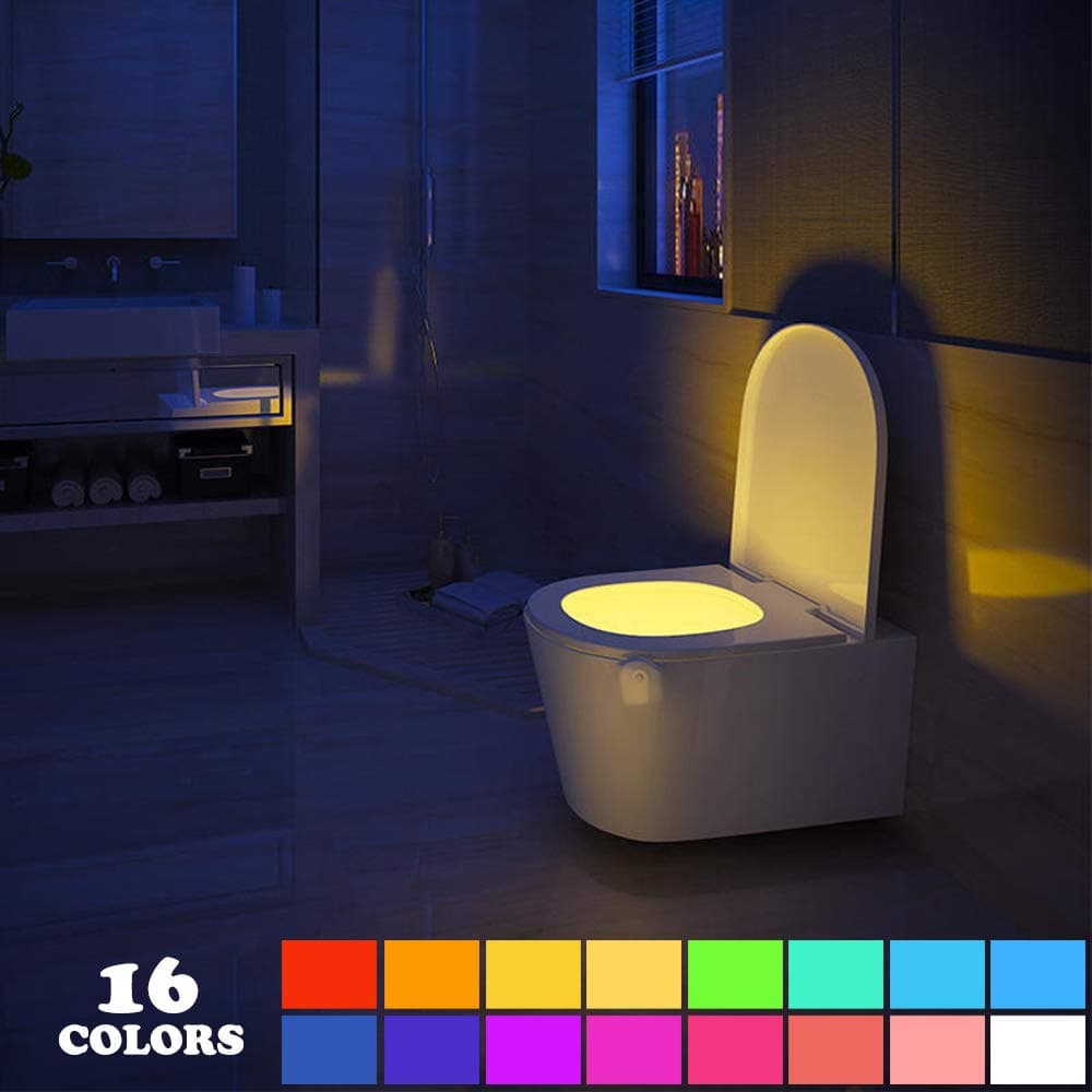 Toilet Bowl Night Light - Motion Sensor Activated Waterproof Night Light - Soft Close Toilet Seats Nightlight - One Year Guaranteed