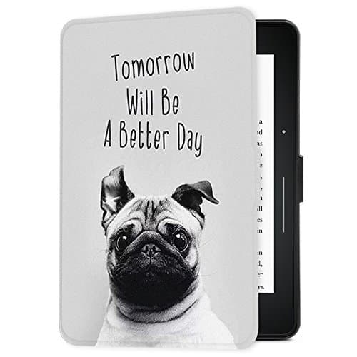 Young me martShell Case for Kindle Voyage with Hand Strap - The Thinnest and Lightest Leather Cover Auto Sleep / Wake ONLY for Amazon Kindle Voyage E-reader (Dog)