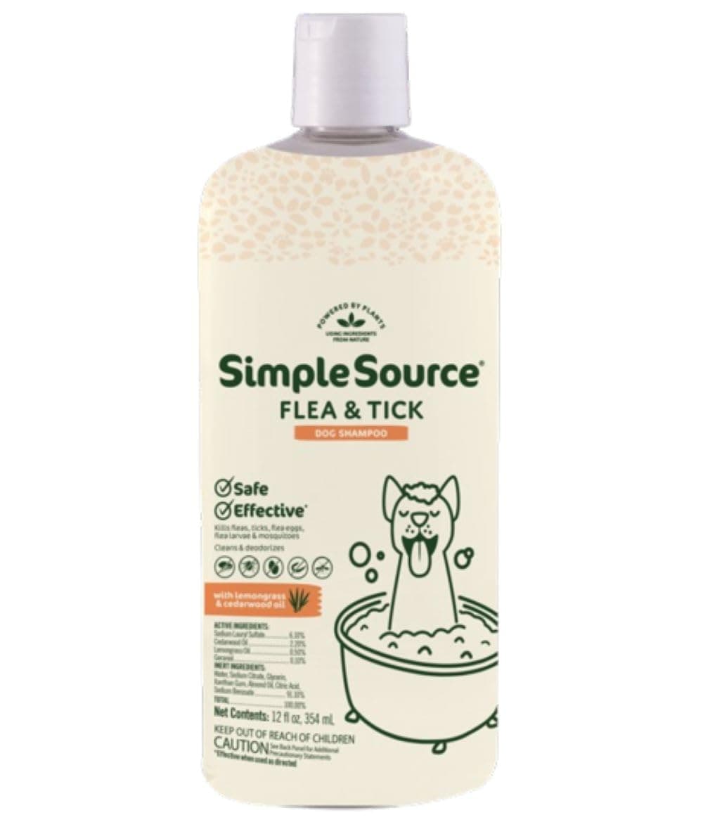SimpleSource® Flea & Tick Shampoo for Dogs, Powered by Plants, Kills Fleas, Flea Eggs, Flea Larvae, & Ticks, & Mosquitos, Cleans & Deodorizes, 12oz Bottle