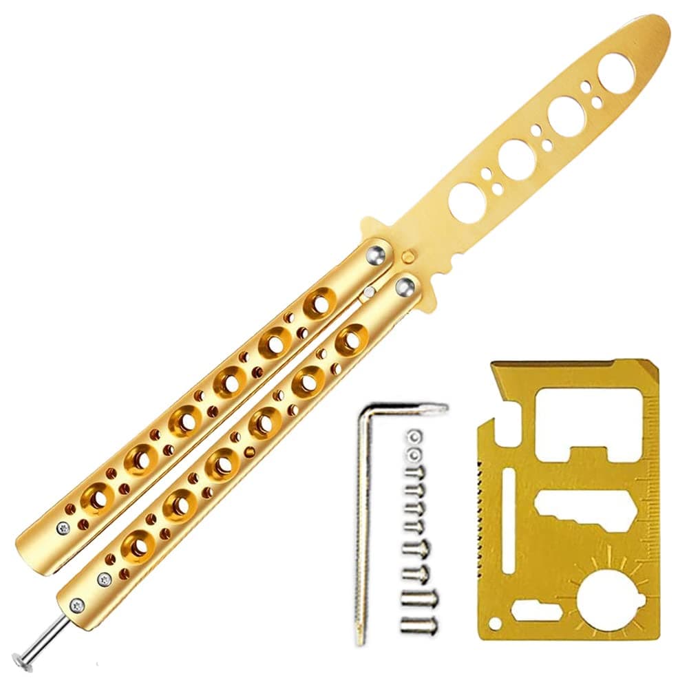 JohnBee Pocket knives - Beautiful Gift - Unsharpened Blade - Practice Makes Perfect - Help Kids Stay Away From Phones - Better Self-control - Accessories with Credit Card Multi Tool - Gold