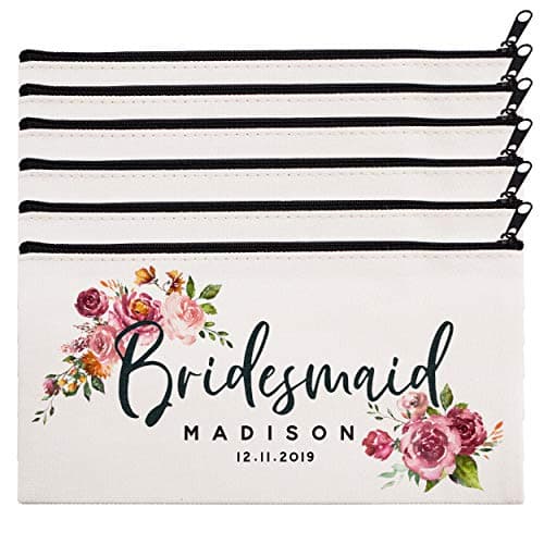 Personalized Makeup Bag Bridesmaid Wedding Customized Pouch Bachelor | Design-8 | Set of 6