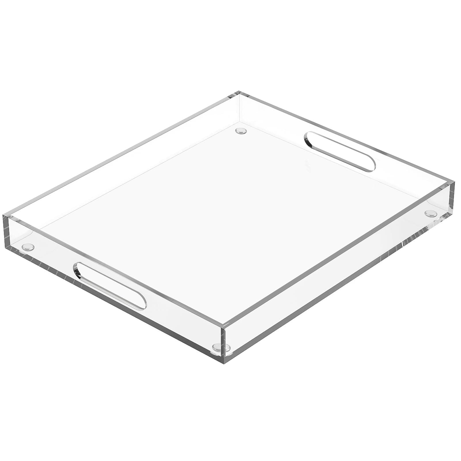 MaxGear Large Rectangular Acrylic Serving Tray, 16" x 20" x 2", Clear, Modern, Transparent, Solid, Housewarming, Non Slip, Food, Fruits, 1.5 Pounds, 100% Acrylic, Hand Wash Only