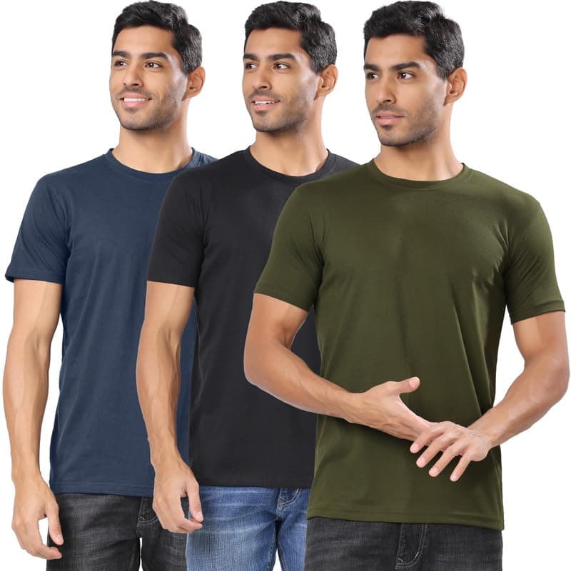 Men's Solid Cotton T Shirt | Round Neck | Half Sleeve | Plain-Regular Fit | Men's Super Combed Cotton Rich Solid Round Neck Regular Fit Half Sleeve T-Shirt Pack of 3