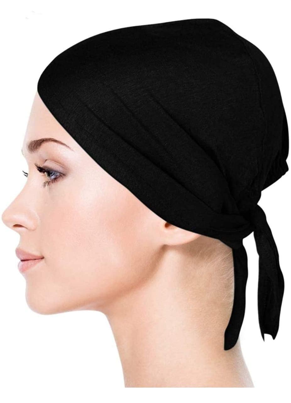 Women's Polycotton Plain Hijab Bonnet Tie Cap (Black)
