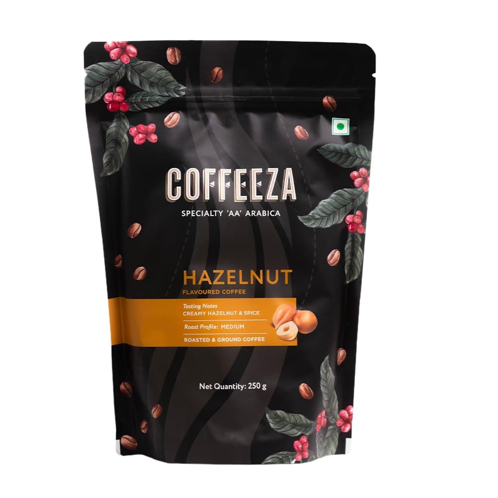 - Ground Coffee - Medium Grind - Hazelnut Flavored - 250g - Medium Roast 100% Arabica Ground Coffee Powder