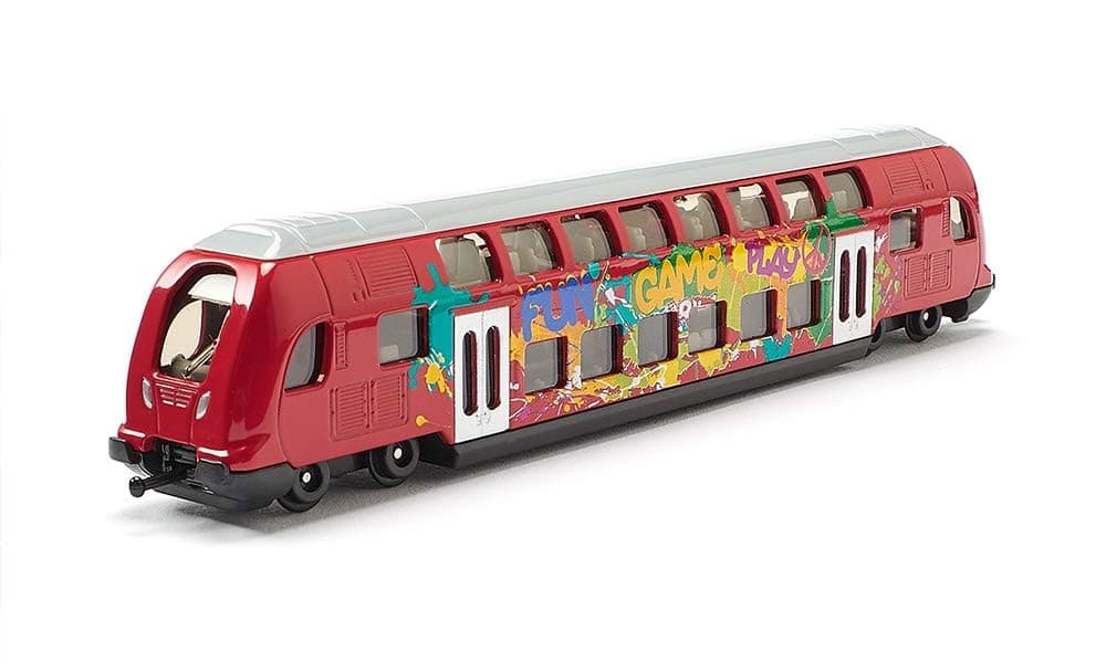 siku 1791, Double-Decker Train, 1:87, Metal/Plastic, Red, Graffiti Design, Compatible with Other siku Toys