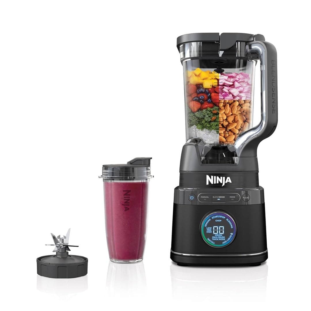 2-in-1 Detect Power Mixer Pro and Single Portion, 1200W Blender with 2L Jug, 2 x 680 ml Beakers, Mix Smoothies, Chop Vegetables and Mix Frozen Drinks, Black, TB301EU