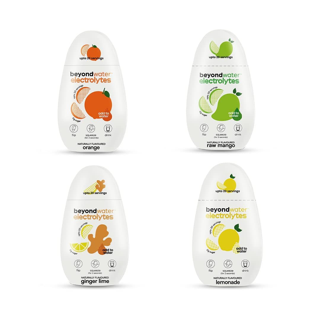 Immunity Electrolytes Pack of 4 (Ginger Lime + Raw Mango + Orange + Lemonade) | Instant Hydration Drink Mix, Minerals, Low in sugar, Flavoured Water