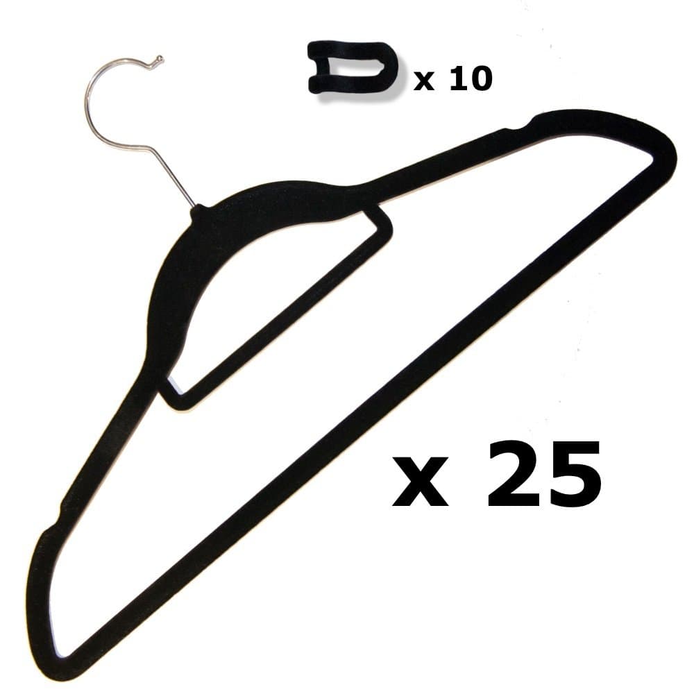 Amanda Maree Homeware Velvet Hangers Space Saving Thin Black Set of 25 with Soft Grip for Suits, Shirts, Trousers.