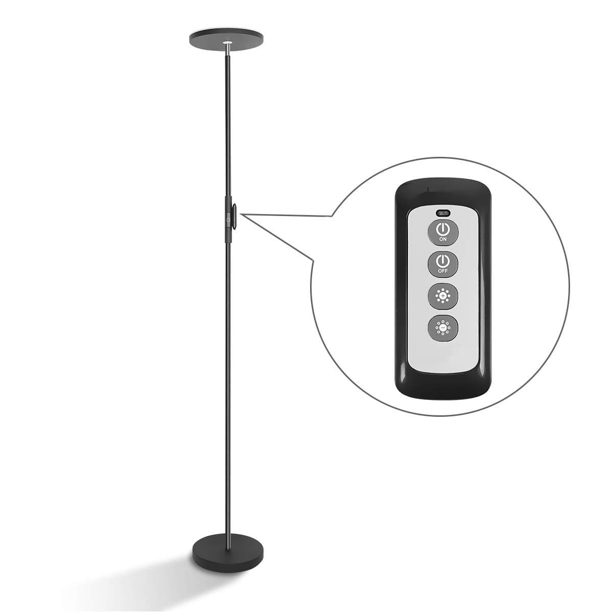 LED Torchiere Floor Lamp 20W with Super Bright Light,Adjustable Tall Standing Pole Light, Remote Control Uplight Floor Lamp for Reading, Living Room, Bedroom, Office (Black)