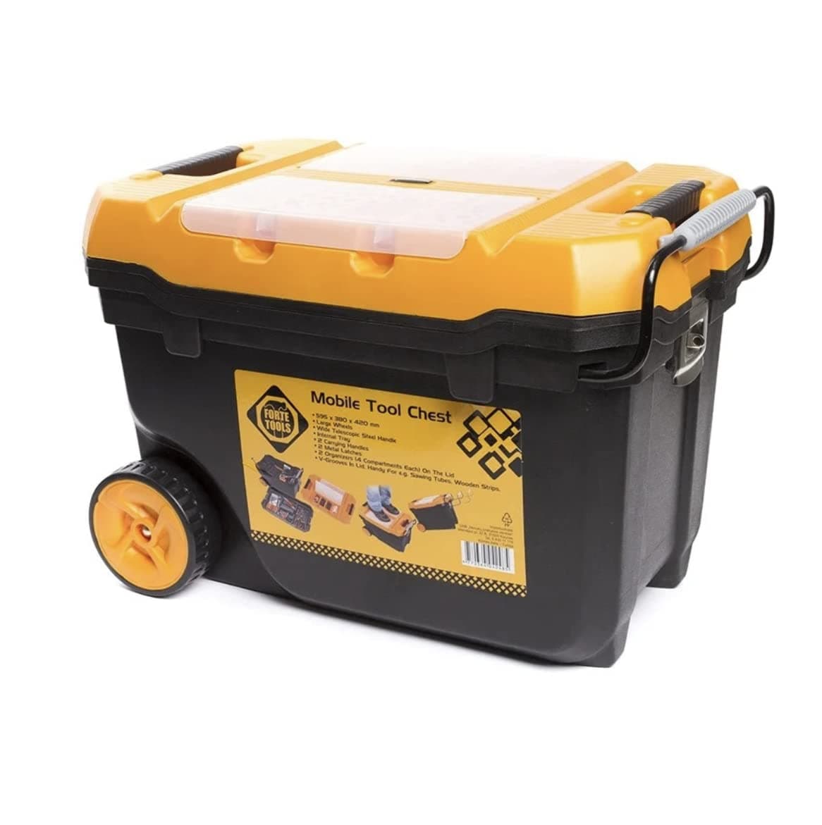 Forte Tools Mobile Mounting Box, Tool Box with Wheels, Large, 59.5 x 42 x 38 cm, Robust with Metal Lock and Removable Organiser (000051144574)