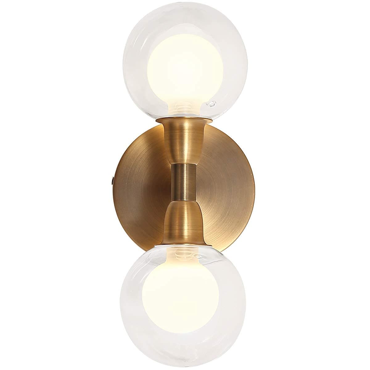 Bronze Mini Wall Lamp, 2-Light Glass Wall Light, Mid Century Modern Wall Sconce, Gold Bathroom Vanity Light Fixtures with Clear Glass Shade for Bedroom,Living Room, Bathroom