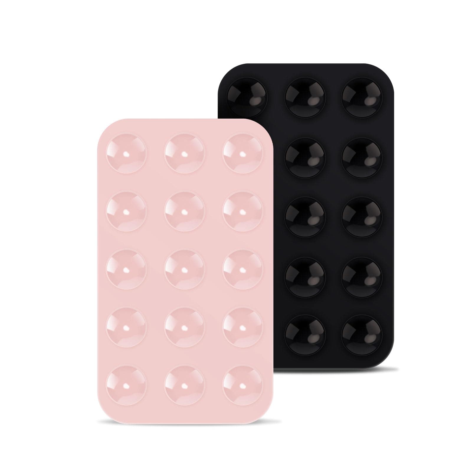 2pcs Double Sided Suction Cup Phone Mount, Silicone Phone Suction Holder Back of Phone Multifunctional Sticky Suction Phone Case for Shower Mirror Fingertip Toys (Black, Light Pink)