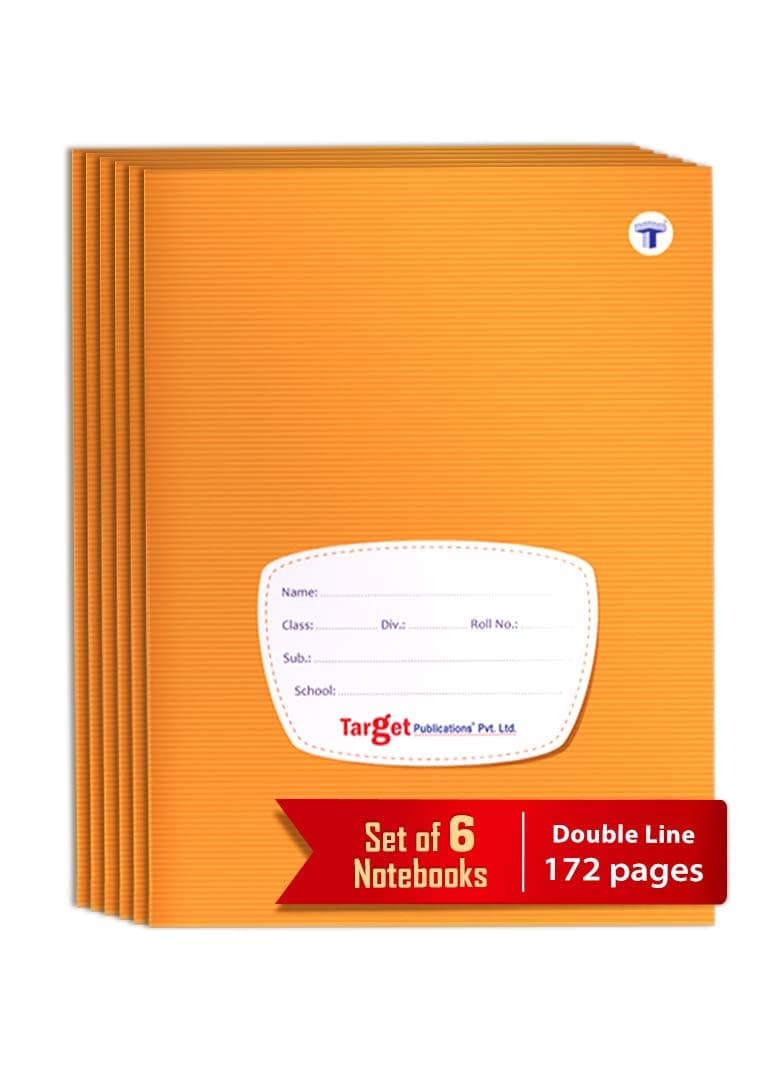 TARGET PUBLICATIONS Double Line Notebooks | 172 Ruled Pages A5 Size | Long Notebooks 2 Line | Soft Brown Cover | 18 cm x 24 cm Approx | Pack of 6 Books | GSM 57