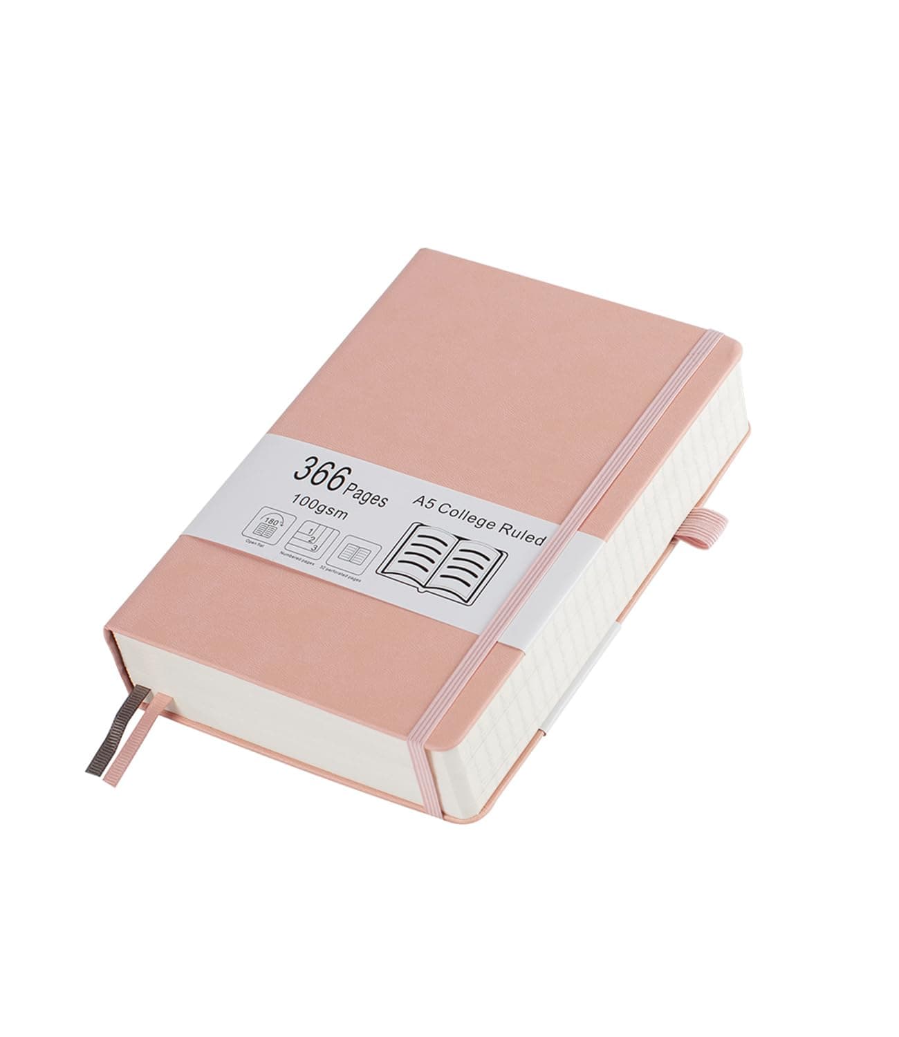 Thick College Ruled Notebook with 366 Numbered Pages, A5 Journals for Writing with 100GSM Lined Paper, Hardcover Leather Notebooks for Women Men School Note Taking Office Work Diary, 5.7"x8.3" Pink