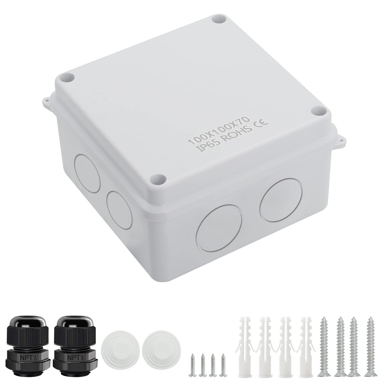 Junction Box, Electrical Box IP65 Water Resistant Dustproof ABS Plastic Project Enclosure for Electronics White, External Size 3.9 x 3.9 x 2.8 inch