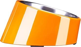 SUPER DESIGN Detachable Stainless Steel Food Bowl with 15 Degree Slanted Anti-Skid Melamine Stand, for Dogs and Cats, M, Orange