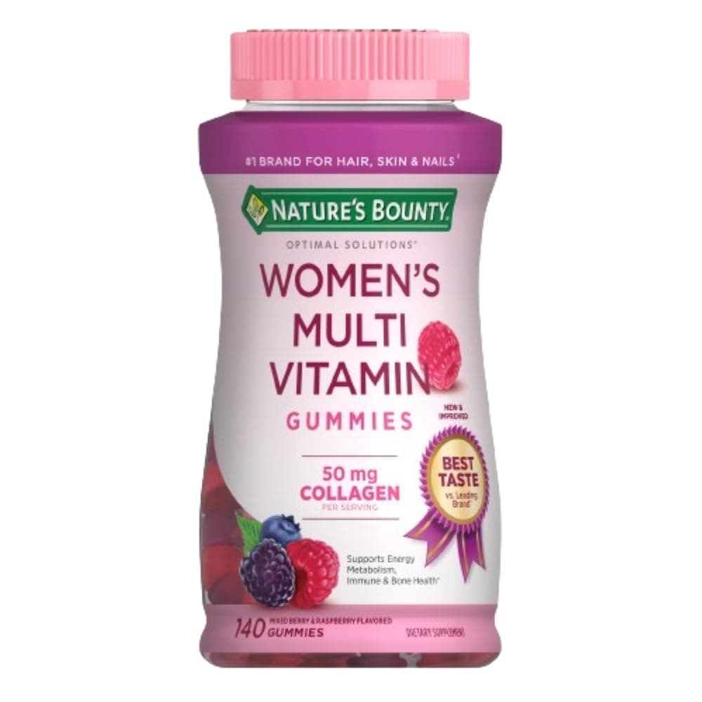 Nature's Bounty Optimal Solutions, Women's Multivitamin Gummies for Immune Support, Cellular Energy Support, Bone Health, Raspberry Flavor, 140 Ct, 70 Total Servings