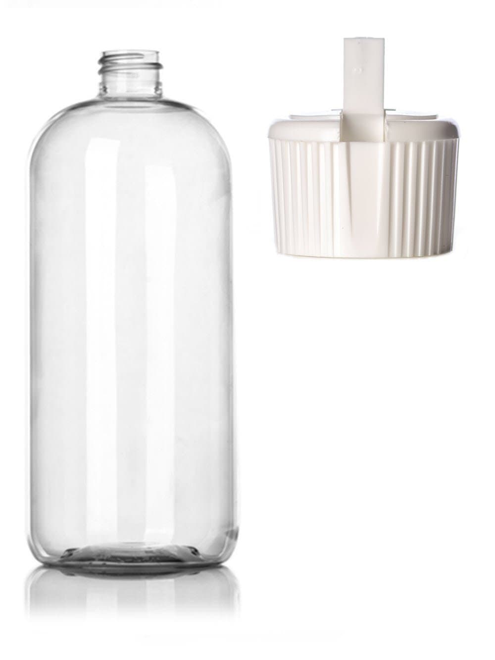 32 Ounce Clear PET Plastic Bottle with White Nozzle Cap [Pack of 3]