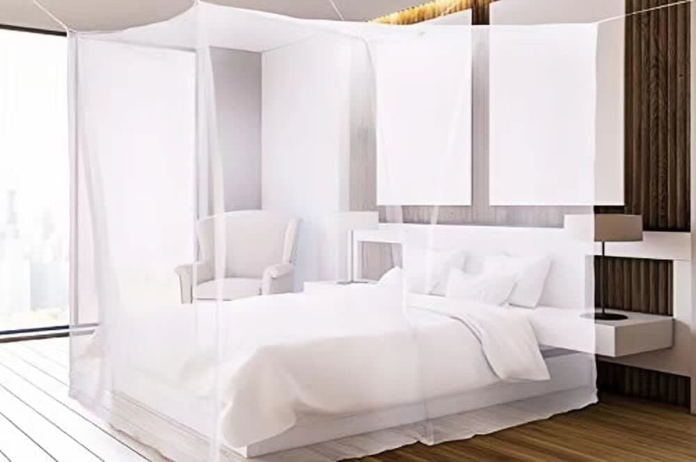 No-See-Um mesh Square Mosquito Net for Queen Size Bed 2 Openings Netting Mosquito Net for Beds, Finest Holes Mesh 2000 Mosquito Netting for Bed (Square Queen Grey Color)