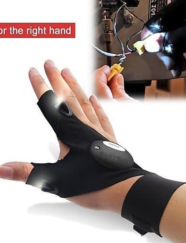 Ling@ Magic Strap Fingerless Gloves with Hands Free Led Flashlights Torch Cover Thump Index Finger Waterproof Reparing Gloves